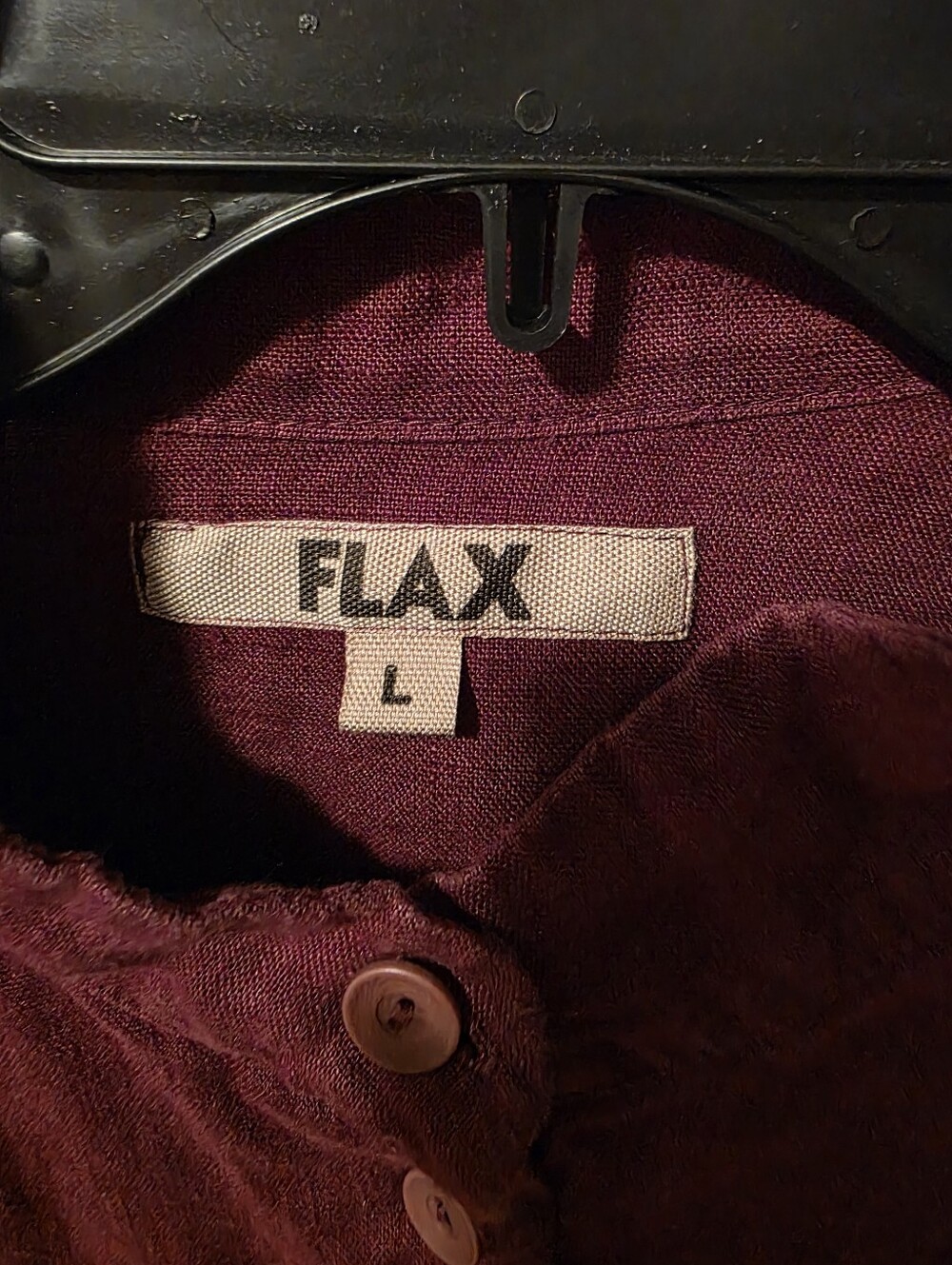 FLAX Plum Linen Button-Front Stand-Collar Top - Picture 3 of 3